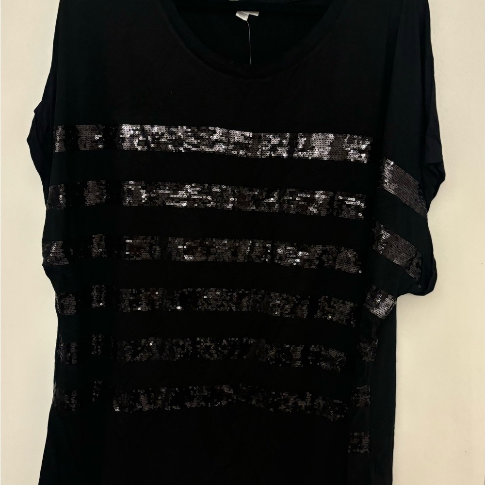 Chic Black Sequin Striped Top
